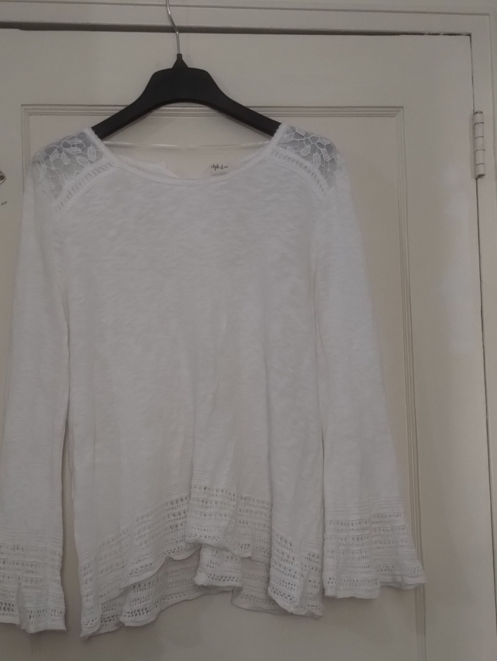 Style & Co. White Lace-Trim Long Sleeve Pullover